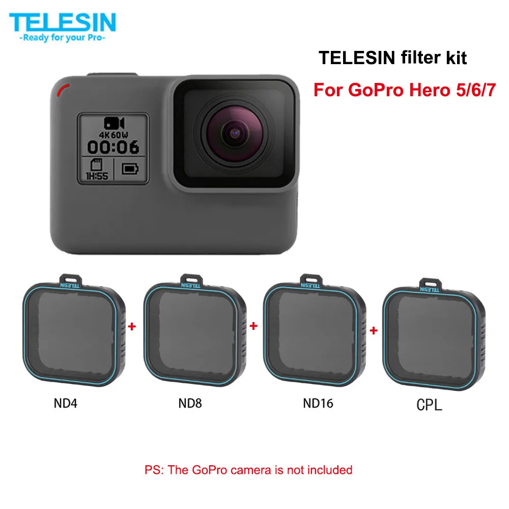 

TELESIN 4 pack Filter Set 3 ND Filter(ND4 8 16) + 1 CPL For Gopro Hero7 hero6 hero 7 6 5 polarized filter accessories filtre kit