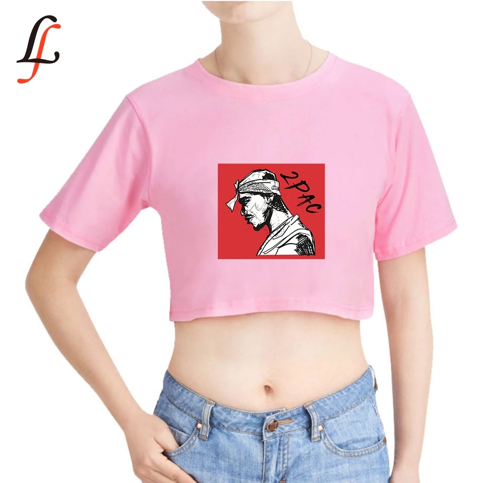 2PAC летние пупок Сексуальная футболка красивые Топы в стиле хип-хопа 2019 Новая