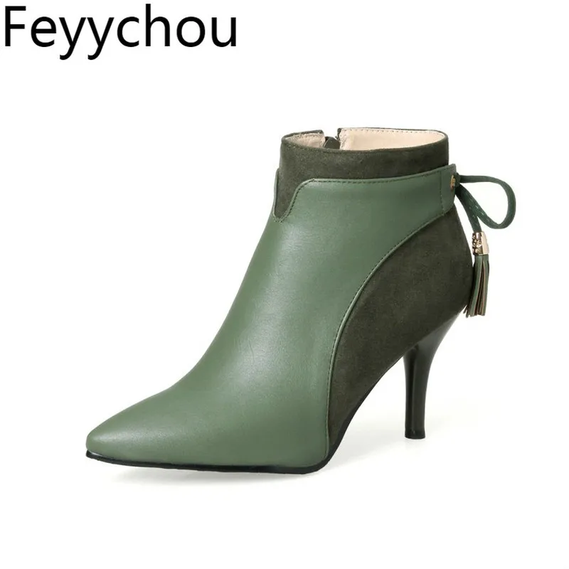 Women Boots Autumn Winter Warm Flock Super High Heel Pointed Toe 2018 Sexy Fashion Zip Patchwork Boot Black Green Martin Shoes
Women Boots Autumn Winter Warm Flock Super High Heel Pointed Toe 2018 Sexy Fashion Zip Patchwork Boot Black Green Martin Shoes