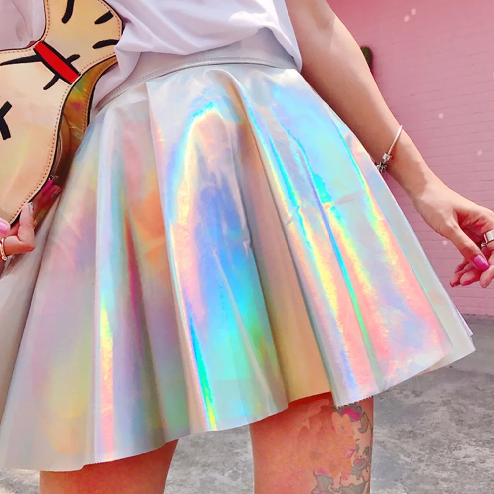 Silver Holographic Women Vinyl Skirt Clothes Punk Laser Hologram Foil Fabric Skater Skirt Rave Festival Outfits
Silver Holographic Women Vinyl Skirt Clothes Punk Laser Hologram Foil Fabric Skater Skirt Rave Festival Outfits
