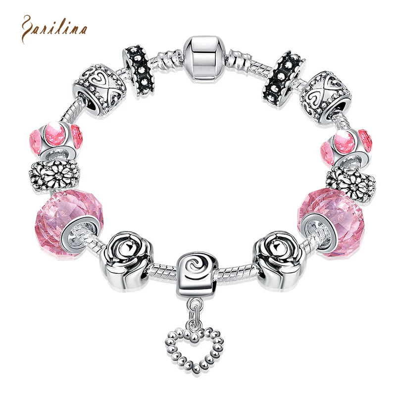 Womens Jewelry Silver Charms Bracelet & Bangles With Flower Pink crystal Beads Bracelet for Women B2019
Womens Jewelry Silver Charms Bracelet & Bangles With Flower Pink crystal Beads Bracelet for Women B2019