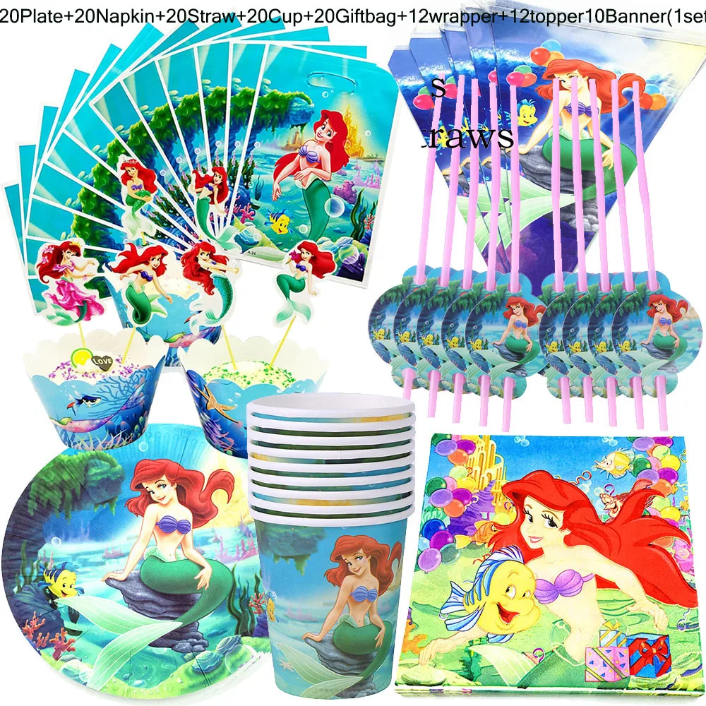 134pcs cartoon Disney Princess Mermaid Ariel Tableware Set Children happy Birthday kids baby shower Party Supplies Decoration
134pcs cartoon Disney Princess Mermaid Ariel Tableware Set Children happy Birthday kids baby shower Party Supplies Decoration