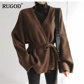 

RUGOD 2019 Long Sleeve Women Cardigans Solid Casual Knitted Women Sweater with Belt Autumn Winter Clothes pull femme hiver