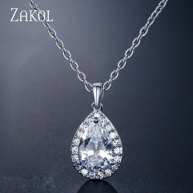 ZAKOL Trendy Water Drop Zircon Chain Pendant Necklaces Sparkling Tear Drop Zirconia Crystal Wedding Jewelry For Women FSNP3002
ZAKOL Trendy Water Drop Zircon Chain Pendant Necklaces Sparkling Tear Drop Zirconia Crystal Wedding Jewelry For Women FSNP3002