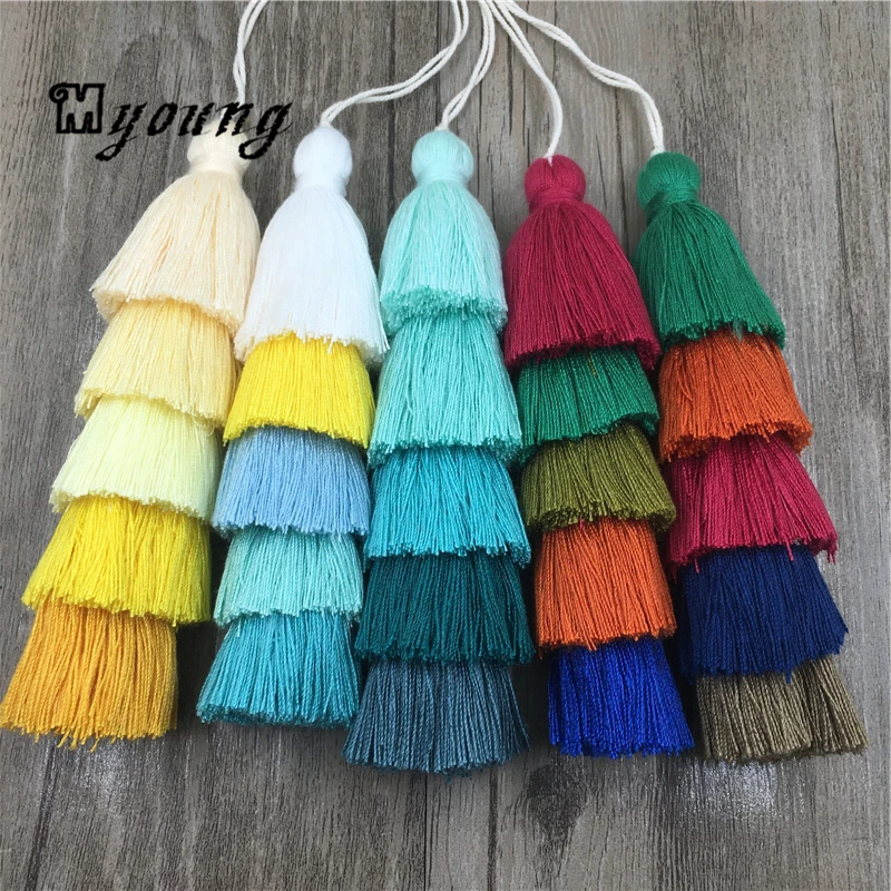 

BOHO Layered Tassels Fringe Five Tier Tassels Pendant Triple Cotton Tassel Ombre Tiered Earrings Tassels MY1493