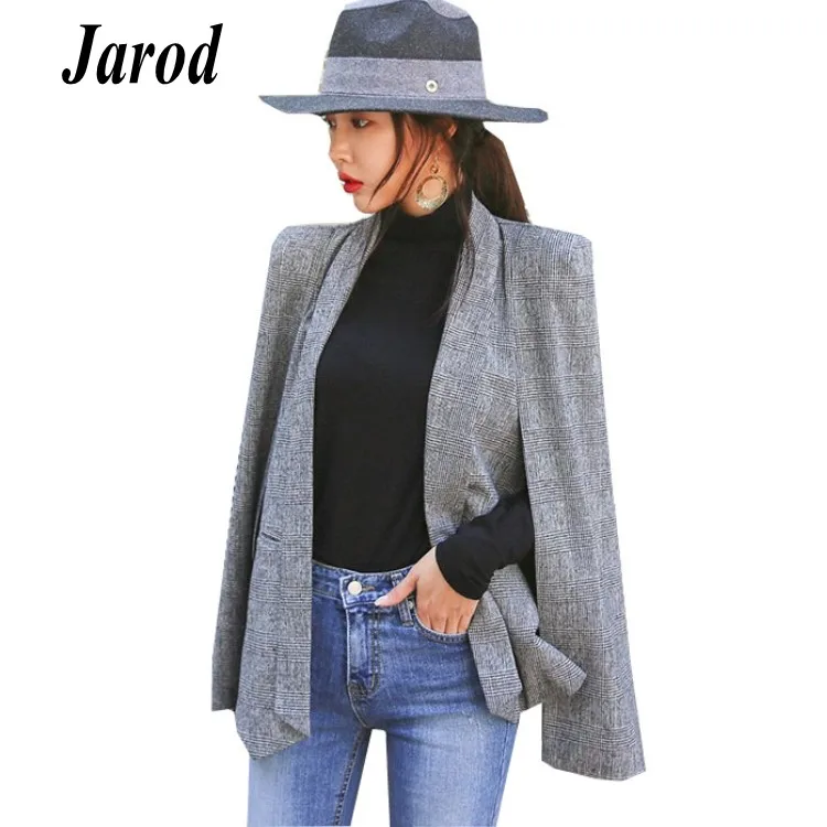 2019 NEW Long Sleeve Cape Blazer Coat Women Notched Split Cloak Cape Jacket Suit Women's Blazer OL Office Workwear plaid black
2019 NEW Long Sleeve Cape Blazer Coat Women Notched Split Cloak Cape Jacket Suit Women's Blazer OL Office Workwear plaid black