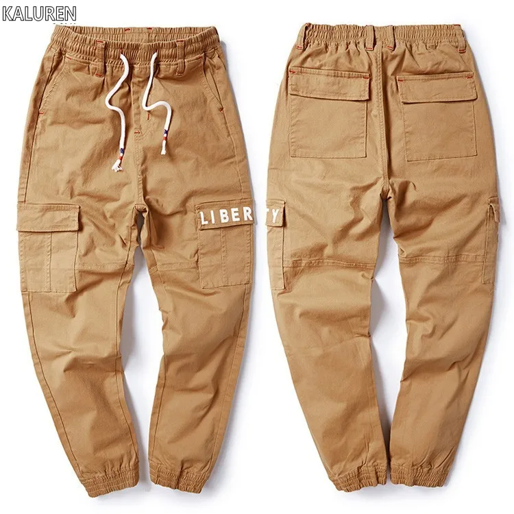 Фото Джинсы-карго мужские большого размера свободные штаны из хлопка длинные брюки с