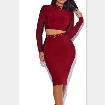 New Fashion Sexy Wine Red Bandage Dress Rayon 2 Pieces Set Stand Neck Women Bodycon Dresses Vestido Evening Club Autumn Dresses
New Fashion Sexy Wine Red Bandage Dress Rayon 2 Pieces Set Stand Neck Women Bodycon Dresses Vestido Evening Club Autumn Dresses