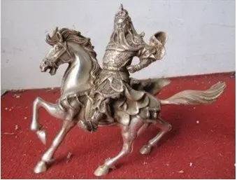 Guan Gong silvery rare manual work on the horse statue