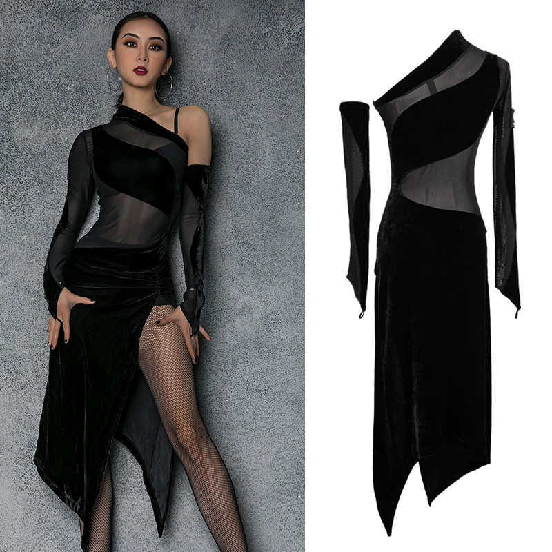 Latin Dance Dress Black One Shoulder Long Sleeve Sexy Split Dresses Ladies Competition Performance Practice Wear Women DN3244
Latin Dance Dress Black One Shoulder Long Sleeve Sexy Split Dresses Ladies Competition Performance Practice Wear Women DN3244