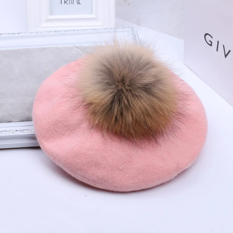 Winter Warm Pompom Berets Caps Women Wool Felt Casual Berets Hats With 14cm Natural Raccoon Fox Fur Pom pom Caps For Winter
Winter Warm Pompom Berets Caps Women Wool Felt Casual Berets Hats With 14cm Natural Raccoon Fox Fur Pom pom Caps For Winter