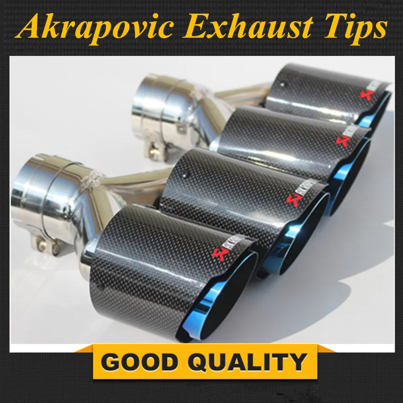1 Pair: Glossy Carbon fiber +Blue Dual stainless steel universal exhaust system end pipe+Glossy carbon Akrapovic car exhaust tip
1 Pair: Glossy Carbon fiber +Blue Dual stainless steel universal exhaust system end pipe+Glossy carbon Akrapovic car exhaust tip