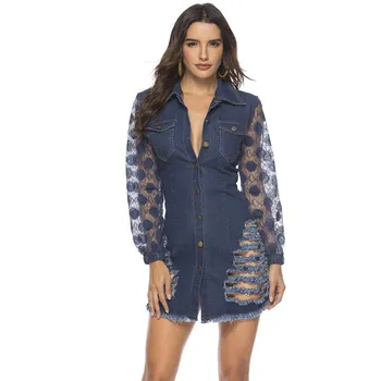 Casual Vintage Lace Patchwork Denim Dress Large Size Pocket Tight Jeans Sexy Pencil Dress Hole Cowboy Women Dress
Casual Vintage Lace Patchwork Denim Dress Large Size Pocket Tight Jeans Sexy Pencil Dress Hole Cowboy Women Dress
