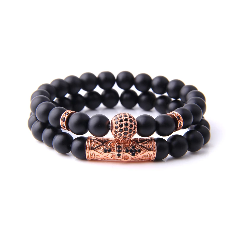 2PCS/Set Rose Gold CZ Zircon Men Bracelet Matte Black Onyx Natural Stone Bracelet Elastic Rope Bracelets for Men Women Jewelry
2PCS/Set Rose Gold CZ Zircon Men Bracelet Matte Black Onyx Natural Stone Bracelet Elastic Rope Bracelets for Men Women Jewelry