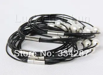5 piece 8" 5row 10mm white Freshwater pearls black leather bracelet AA1013
5 piece 8" 5row 10mm white Freshwater pearls black leather bracelet AA1013