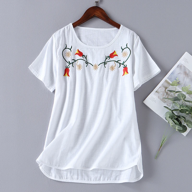 Summer Women Retro Linen Cotton Floral Embroidery Flowers T-shirt Tee Loose Straight Leisure Casual Female Ventilate T Shirt
Summer Women Retro Linen Cotton Floral Embroidery Flowers T-shirt Tee Loose Straight Leisure Casual Female Ventilate T Shirt