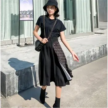 New 2019 Summer Women Casual Two Piece Girl Solid T-Shirt + Plaid Patchwork Skirt Set Female Vintage Plus Size 4XL Slim Suit X57
New 2019 Summer Women Casual Two Piece Girl Solid T-Shirt + Plaid Patchwork Skirt Set Female Vintage Plus Size 4XL Slim Suit X57
