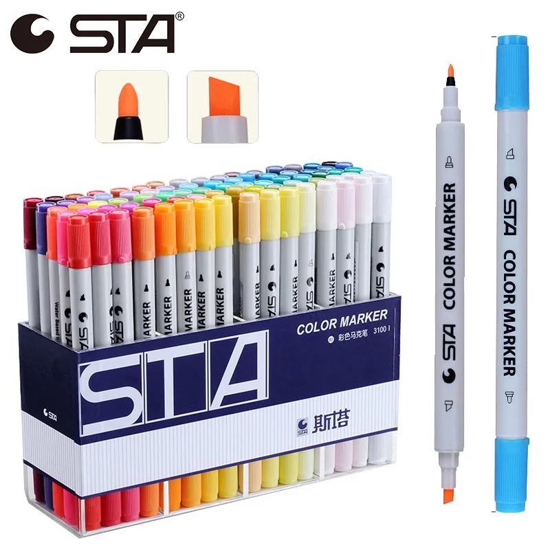 STA 12/24/36/48/60 Color Marker Pens Dual Tip Pen Stationery Set Double Head Colored Pen For School Art Supplies
STA 12/24/36/48/60 Color Marker Pens Dual Tip Pen Stationery Set Double Head Colored Pen For School Art Supplies