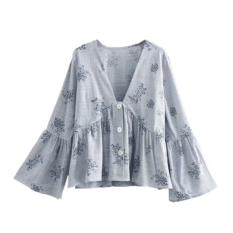 Summer Deep V-Neck Women Shirts Blouses and Tops SmockFashion Flare Sleeve Loose Buttons Ruffles Female Casual Cotton blusas
Summer Deep V-Neck Women Shirts Blouses and Tops SmockFashion Flare Sleeve Loose Buttons Ruffles Female Casual Cotton blusas