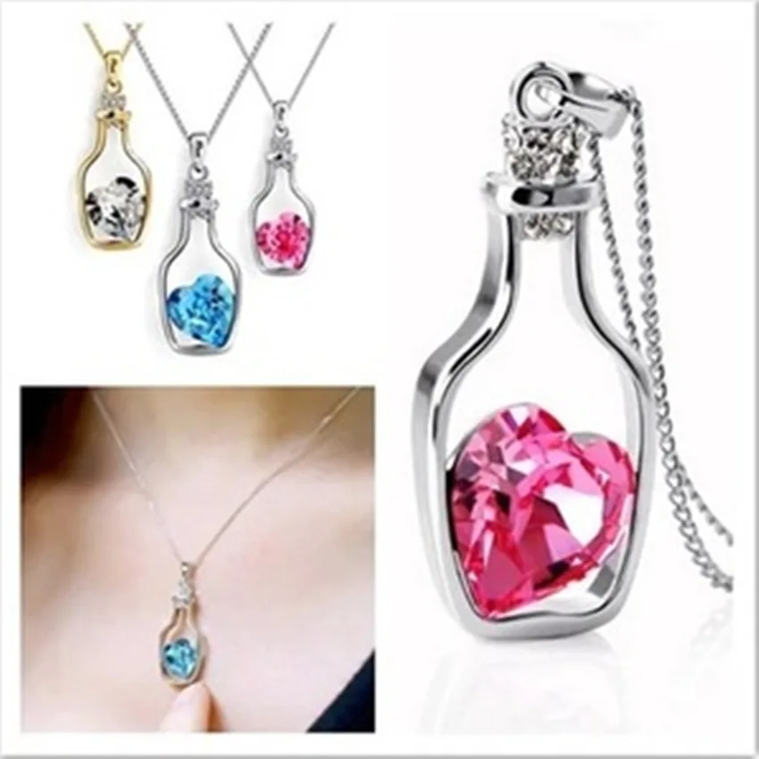 NK712 Shining Crystal Heart Pendant Necklace Women Jewelry Wishing Drift Bottle Necklaces Charms Chain Choker Necklaces Gift
NK712 Shining Crystal Heart Pendant Necklace Women Jewelry Wishing Drift Bottle Necklaces Charms Chain Choker Necklaces Gift