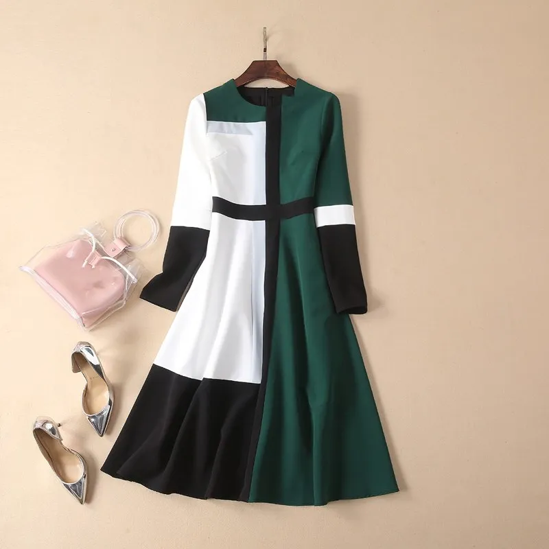 Designer Runway Midi Dress A-Line 2019 Women Spring Long Sleeve Contrast Color Dress Simple Casual Female Dress
Designer Runway Midi Dress A-Line 2019 Women Spring Long Sleeve Contrast Color Dress Simple Casual Female Dress