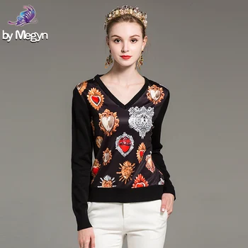 2018 High Quality Runway Fashion Designer Sweater Women's Sexy V Neck Love Pattern Printed Wool Partchwork Casual Tops Sweater
2018 High Quality Runway Fashion Designer Sweater Women's Sexy V Neck Love Pattern Printed Wool Partchwork Casual Tops Sweater