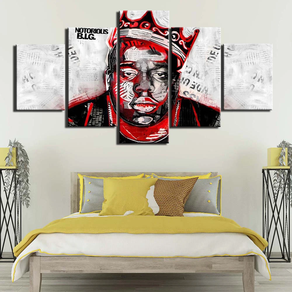 Painting on Canvas The Notorious B I G Famous Person music Posters and Prints 5 Panels Wall Pictures for Living Room Home Décor | Дом и сад