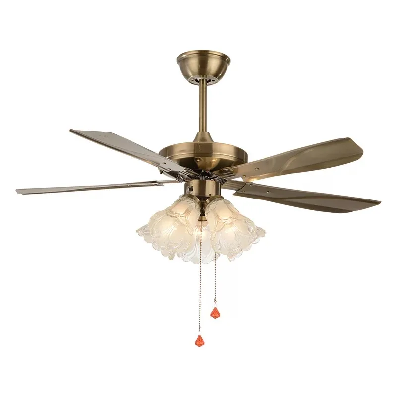 Nordic brown retro line pull fan light with pull-wire control LED silent wood bedroom living room ceiling lamp | Лампы и освещение