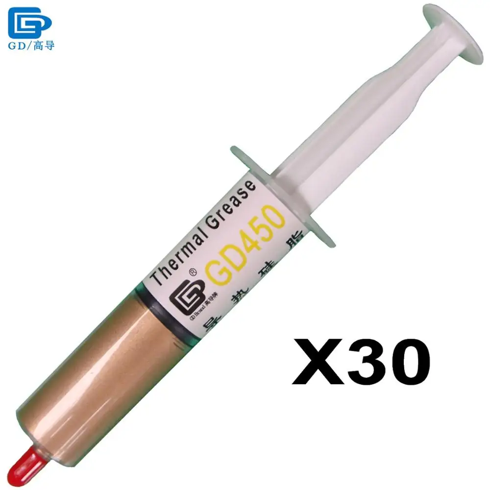 GD Brand Thermal Conductive Plaster Grease Paste Silicone GD450 Heat Sink Compound 30 Pieces Net Weight 30 Grams Golden SY30
GD Brand Thermal Conductive Plaster Grease Paste Silicone GD450 Heat Sink Compound 30 Pieces Net Weight 30 Grams Golden SY30