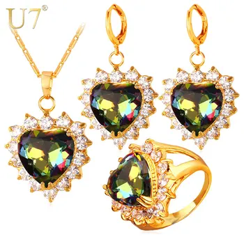 U7 CZ Crystal Heart Earrings Ring & Necklace Set Gold Color Romantic Love Wedding Jewelry Sets Women Valentine's Day Gift S729
U7 CZ Crystal Heart Earrings Ring & Necklace Set Gold Color Romantic Love Wedding Jewelry Sets Women Valentine's Day Gift S729