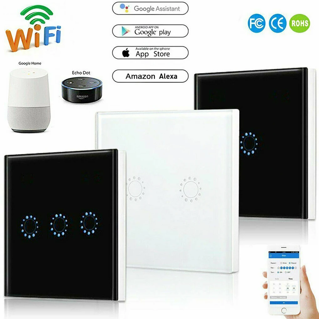 WIFI Smart Wall Light Panel 1/2/3 Gang Touch Screen Wireless Switch Alexa Google Home Remote Control Wall Switch
WIFI Smart Wall Light Panel 1/2/3 Gang Touch Screen Wireless Switch Alexa Google Home Remote Control Wall Switch