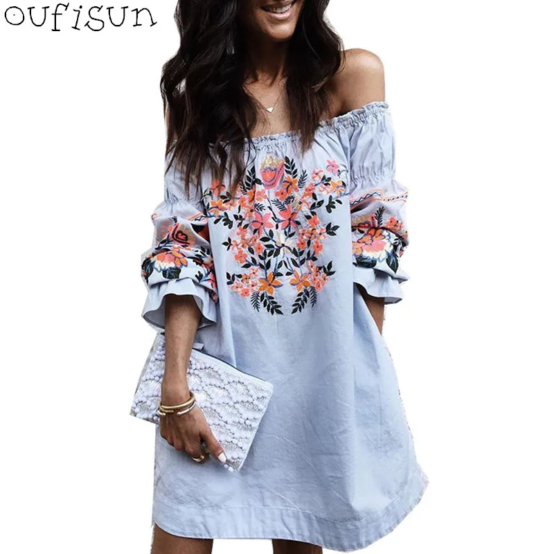 Oufisun Sexy Off Shoulder Long Sleeve Women Dress 2019 New Casual Slash Neck Flower Print Dresses Spring Autumn Loose Mini Dress
Oufisun Sexy Off Shoulder Long Sleeve Women Dress 2019 New Casual Slash Neck Flower Print Dresses Spring Autumn Loose Mini Dress