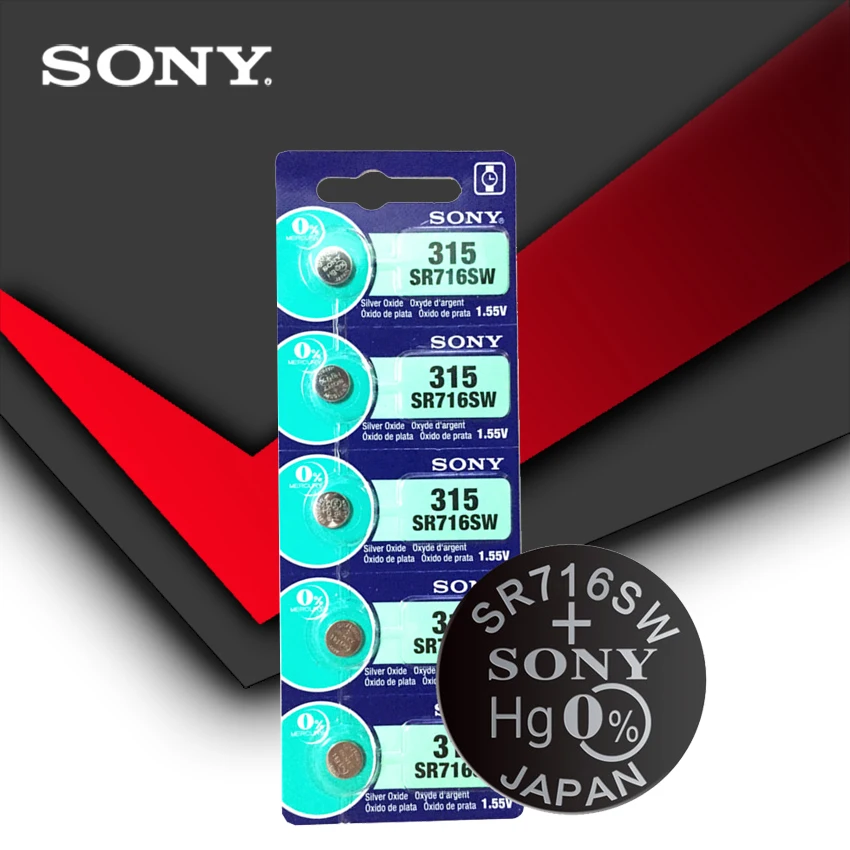 5pc Sony 100% Original 315 SR716 SR716SW EP2012 D315 Cell Button Batteries Silver Oxide men ladies children watches retail card
5pc Sony 100% Original 315 SR716 SR716SW EP2012 D315 Cell Button Batteries Silver Oxide men ladies children watches retail card