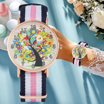 Women's Watch Mixed Color Nylon Strap Wristwatch for Lady Color Tree Pattern Quartz Watch White Dial White Arabic Digital Wat
Women's Watch Mixed Color Nylon Strap Wristwatch for Lady Color Tree Pattern Quartz Watch White Dial White Arabic Digital Wat