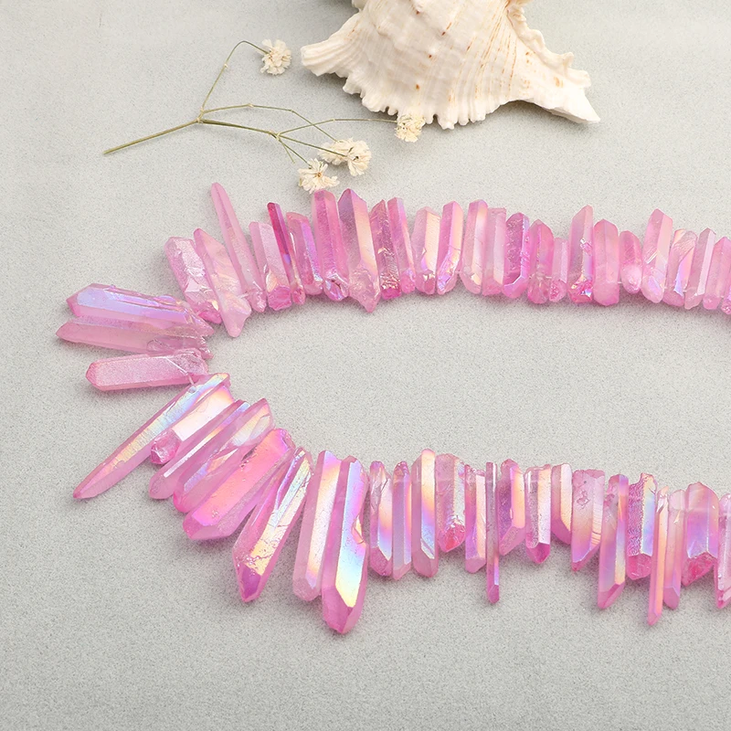 15-5-strand-Natural-Pink-Top-Drilled-Point-Beads-Raw-Crystal-Quartz-Pendant-Druzy-Wand-Healing (3)