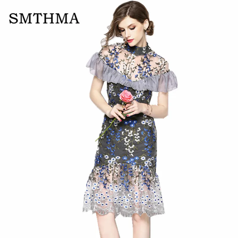 SMTHMA 2019 New arrival Runway Mesh embroidery flower lotus leaf Slim fishtail Dress women summer short sleeves Chic Dress
SMTHMA 2019 New arrival Runway Mesh embroidery flower lotus leaf Slim fishtail Dress women summer short sleeves Chic Dress