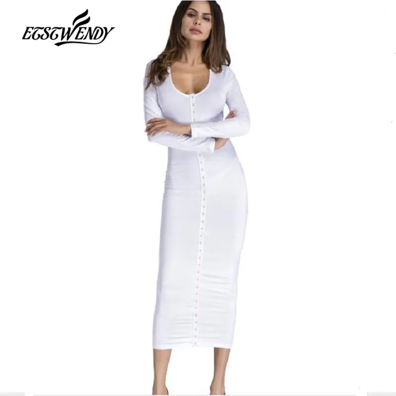 Длинные рукава Карандаш Bodycon макси платье для женщин с круглым вырезом повседневное сексуальное Вечерние