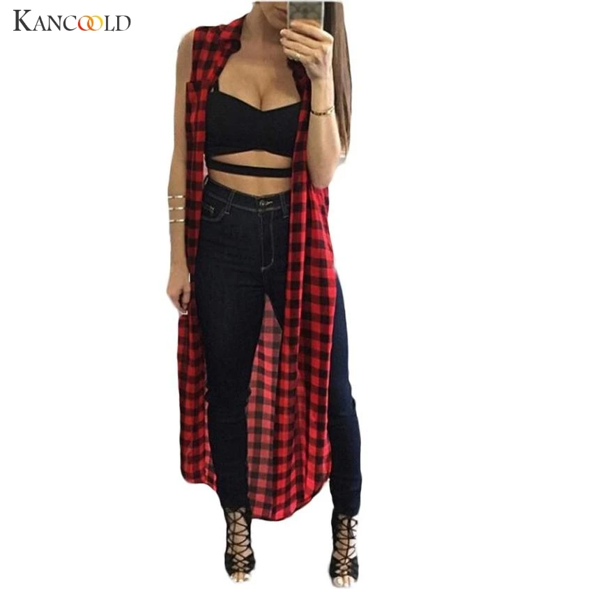 Sagace Summer Autumn Women Long Plaid Sleeveless Split Vest Outerwear New Korean Style Pectoral Tops Cardigan Coat Blusas Aug19 
Sagace Summer Autumn Women Long Plaid Sleeveless Split Vest Outerwear New Korean Style Pectoral Tops Cardigan Coat Blusas Aug19