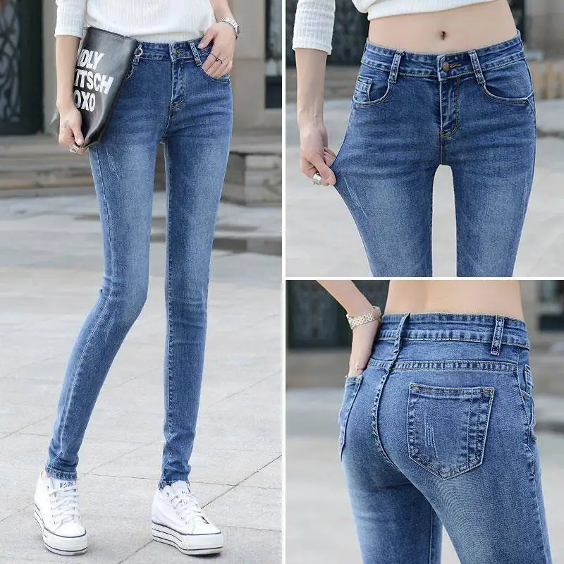 Spring Women Jeans Skinny Denim Light Pencil Pants Stretch Jeans Trousers for woman Blue High Waist Slim Button Pockets Pants
Spring Women Jeans Skinny Denim Light Pencil Pants Stretch Jeans Trousers for woman Blue High Waist Slim Button Pockets Pants