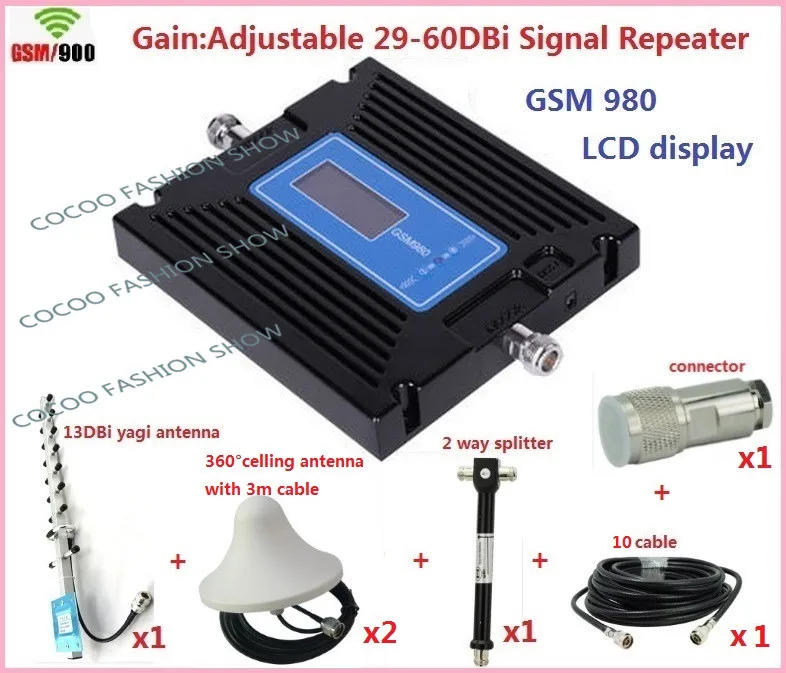 

Full Set Newest GSM Repeater Gain Control GSM980 900mhz Mobile Signal booster GSM cellular signal Repeater Cell Phone Amplifier