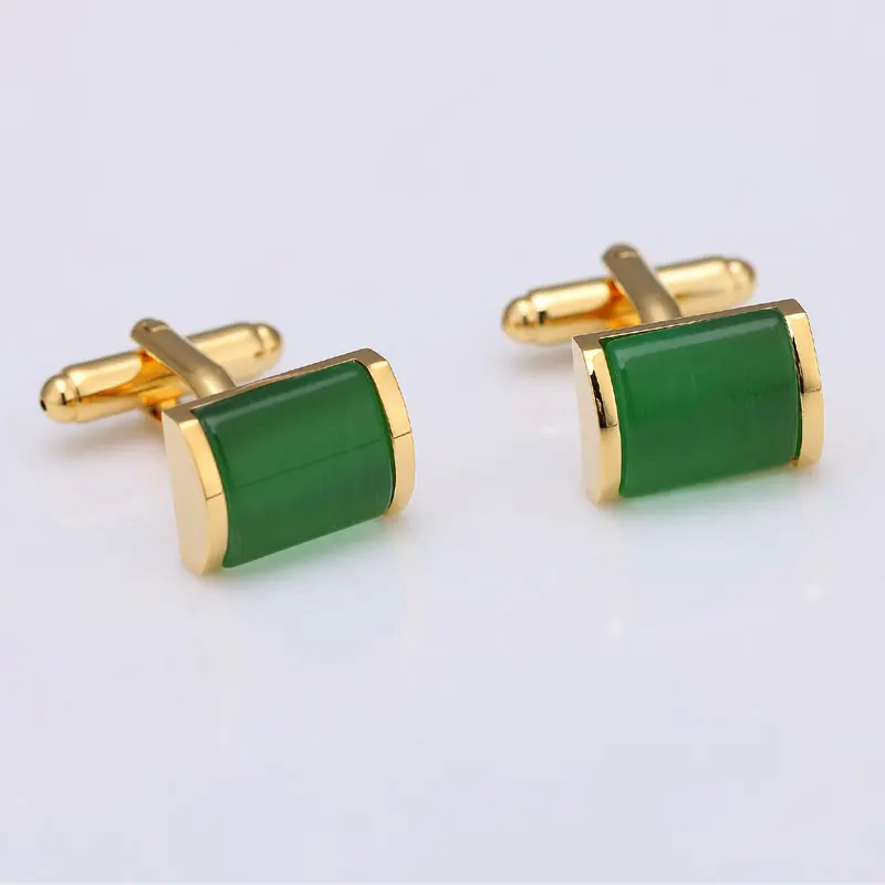 CHUKUI 1 Pair Elegant Gold Color Green Opal Stone Mens Shirt Cufflinks Brand Jewelry (7)