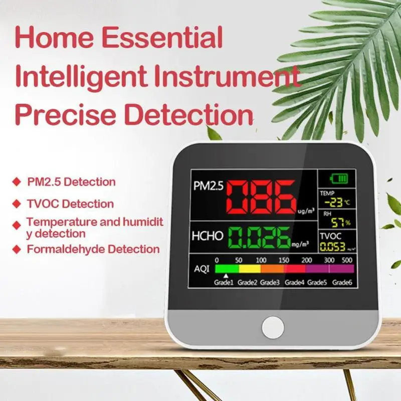 7 in 1 PM2.5/HCHO/TVOC Air Quality Test Monitor Temperature Humidity Meter Home Protection AQI Air Quality Monitor
7 in 1 PM2.5/HCHO/TVOC Air Quality Test Monitor Temperature Humidity Meter Home Protection AQI Air Quality Monitor