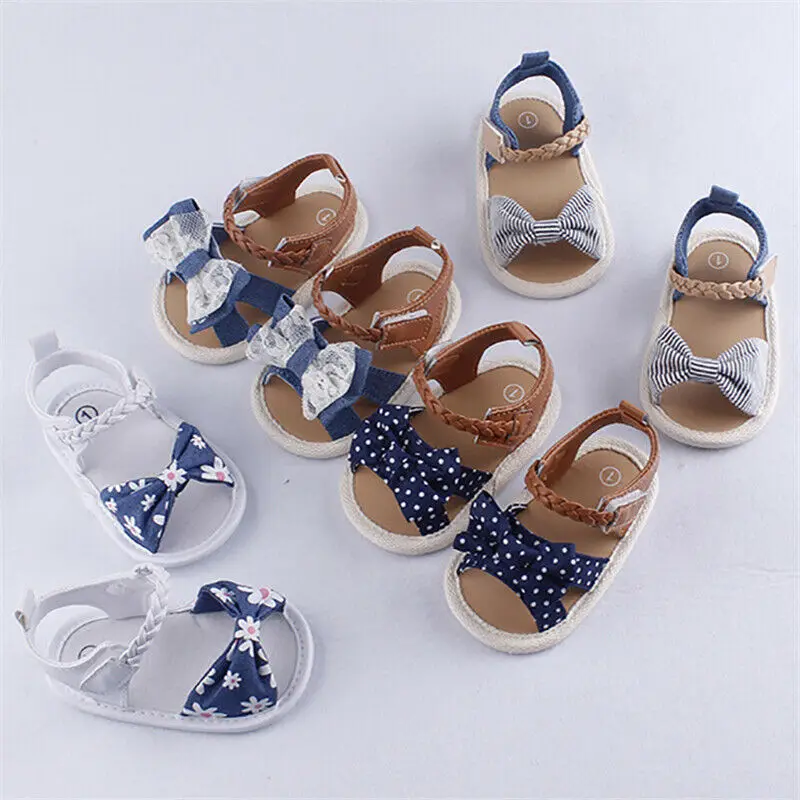 

Summer Baby Girl Bowknot Sandals Anti-Slip Crib Shoes Soft Sole Prewalkers 0-18M