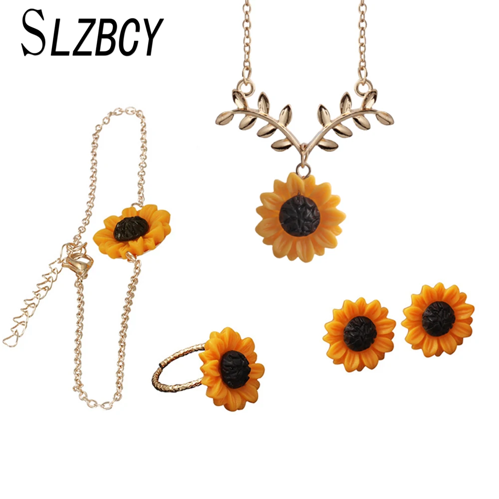 Acrylic Yellow Sunflower Charms Jewelry Set For Women Child Girl Gold/Silver/Rose Gold Chain Necklace Bracelet Earring Ring Sets
Acrylic Yellow Sunflower Charms Jewelry Set For Women Child Girl Gold/Silver/Rose Gold Chain Necklace Bracelet Earring Ring Sets