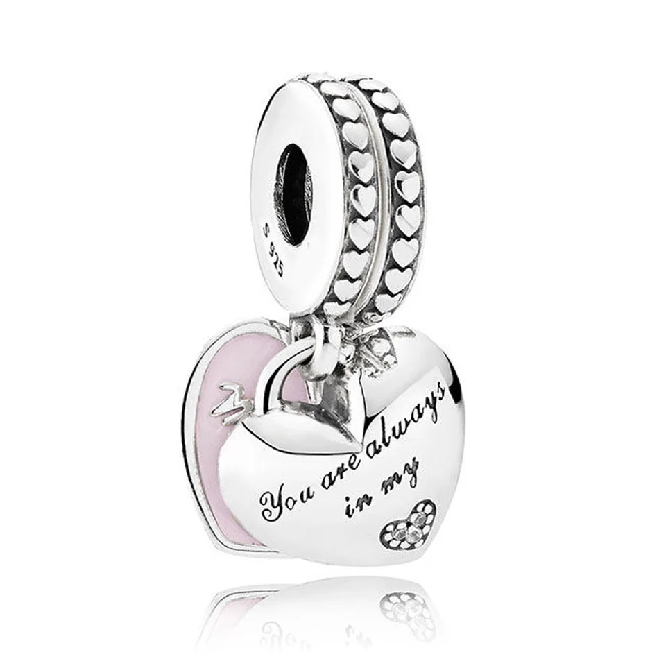 

Authentic 925 Sterling Silver Enamel Mother & Daughter Hearts With Crystal Pendant Charm Fit Pandora Bracelet Bangle DIY Jewelry