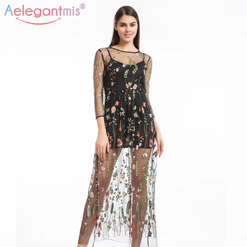Aelegantmis Sexy Mesh Floral Embroidery Party Dress Women Spring Elegant Long Sleeve Runway Dress Ladies Maxi Dress Vestidos
Aelegantmis Sexy Mesh Floral Embroidery Party Dress Women Spring Elegant Long Sleeve Runway Dress Ladies Maxi Dress Vestidos