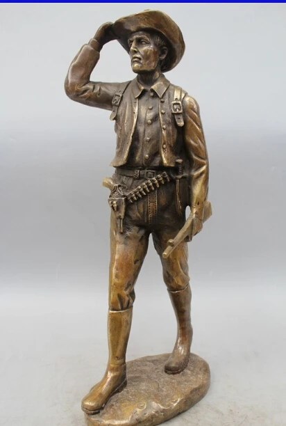 19" Western Art Bronze Statue Famous of hunter hunt Men Statue Dick and Cowboy