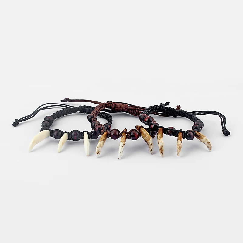 1piece Resin Tibetan Tribal Brown/White Imitation Yak Bone Wolf Tooth Teeth Pendant Braided Bracelet With Wood Beads
1piece Resin Tibetan Tribal Brown/White Imitation Yak Bone Wolf Tooth Teeth Pendant Braided Bracelet With Wood Beads