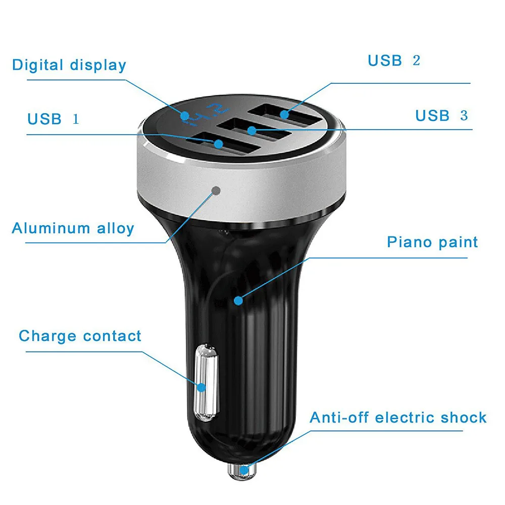 Car Charger 5V 3.1A Quick Charge 3 USB Port Cigarette Lighter Adapter Voltage Blue LED Voltmeter and current display 5V / 3.1A
Car Charger 5V 3.1A Quick Charge 3 USB Port Cigarette Lighter Adapter Voltage Blue LED Voltmeter and current display 5V / 3.1A