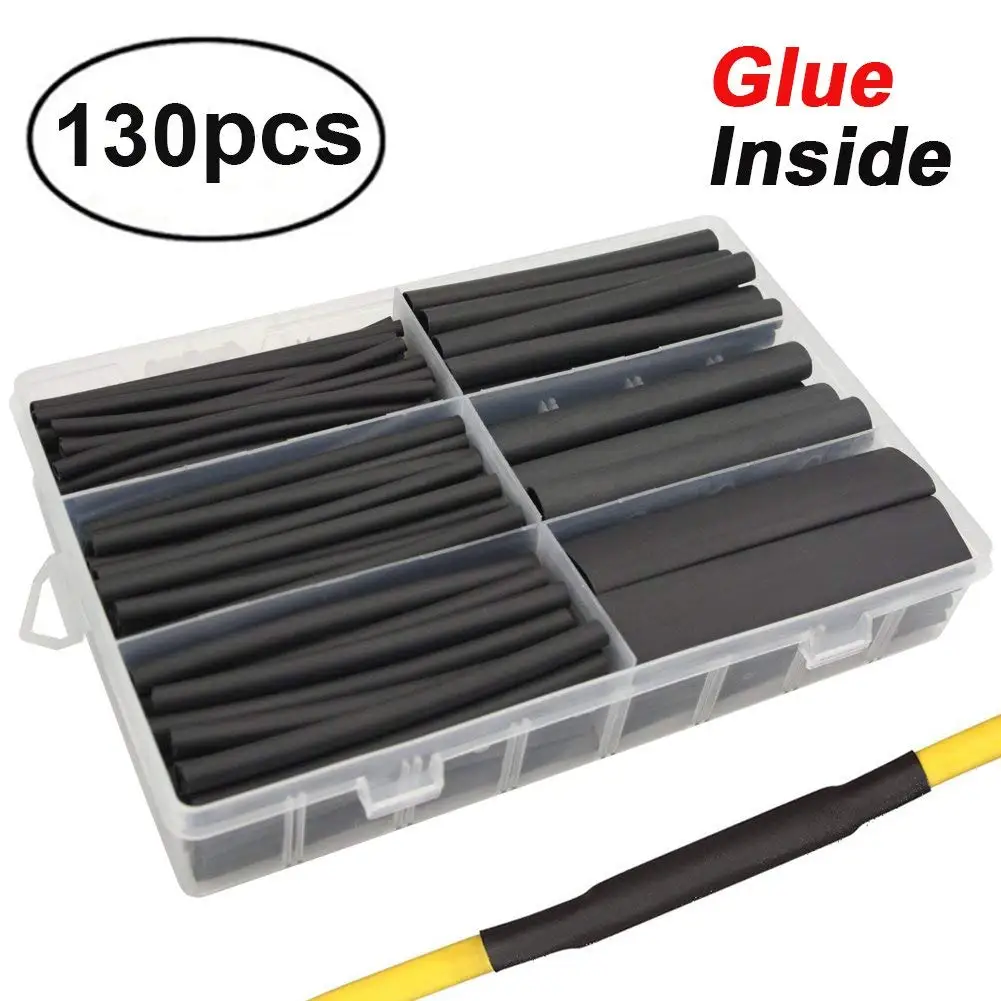 130 pcs 3: 1 Dual Wall Adhesive Heat Shrink Tubing kit 6 Sizes 1/2, 3/8, 1/4, 3/16, 1/8, 3/32 Black PVC Wire Tube Cable Sleeving
130 pcs 3: 1 Dual Wall Adhesive Heat Shrink Tubing kit 6 Sizes 1/2, 3/8, 1/4, 3/16, 1/8, 3/32 Black PVC Wire Tube Cable Sleeving